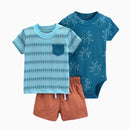Baby Boys Cotton 3-Piece Short Bodysuit Set for Summer