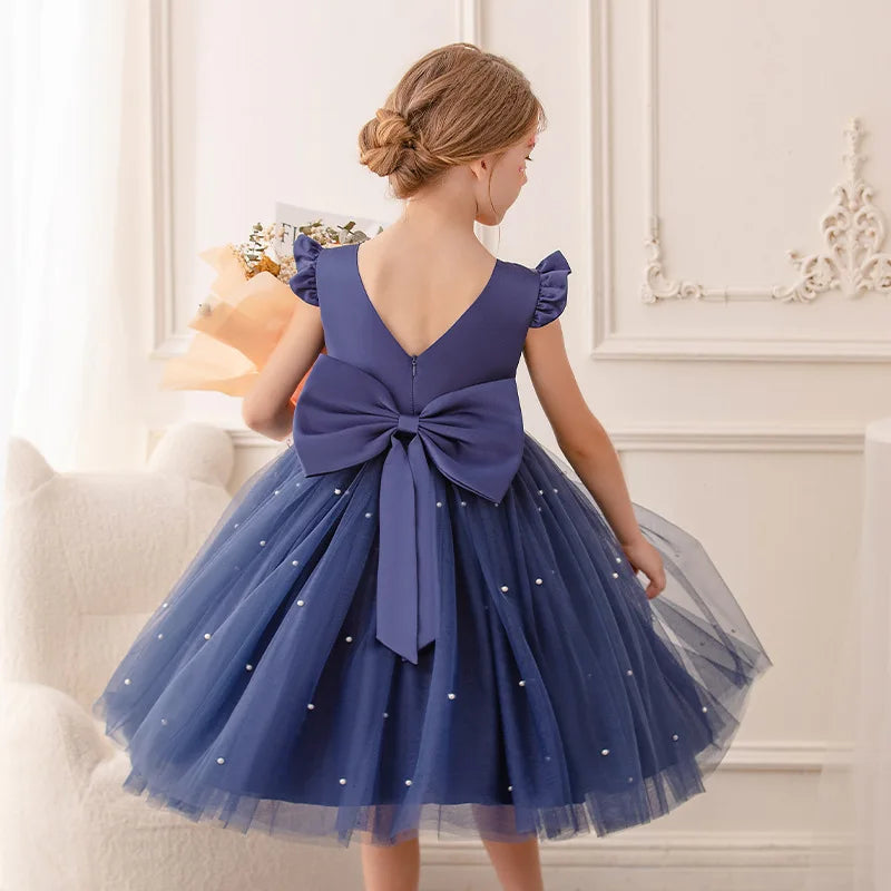 Kids Girls Big Bow Design Tulle Princess Dresses for Summer