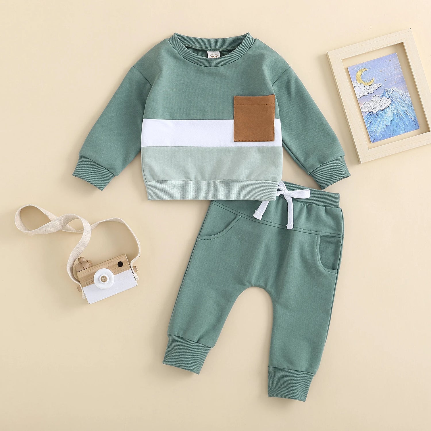 Infant Boys Contrast Color Sweatshirts and Long Pants Set