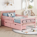 Space-saving Twin Size Wood Platform Bed with Guardrails childrensterritory