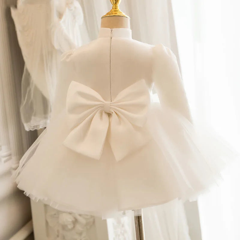 White Lace Beads Bow-Decorated Kids Girls Princess Party Dress childrensterritory