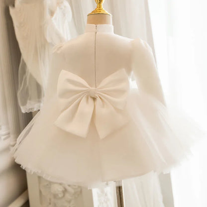 White Lace Beads Bow-Decorated Kids Girls Princess Party Dress childrensterritory