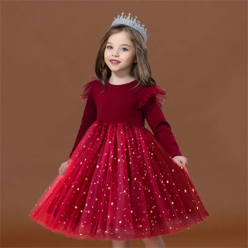 Kids Girl Star Sequin Mesh Winter Party Dresses childrensterritory