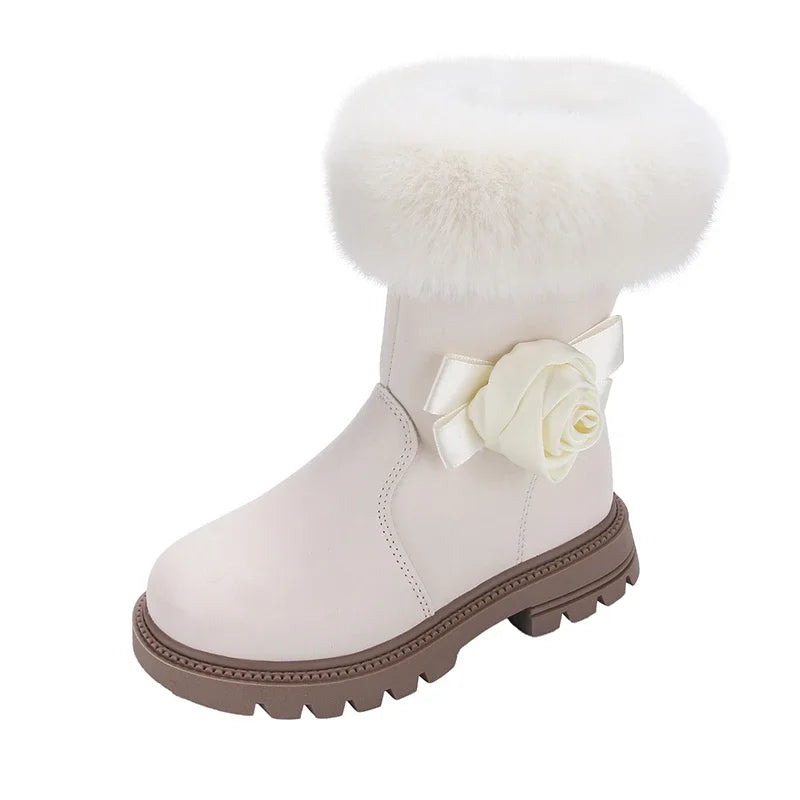 Princess Girls Zipper Flower Design Warm Fur Boots childrensterritory