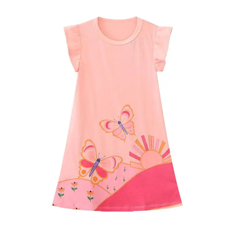 Cartoon Butterfly Design Kids Girls Cotton Dress for Summer