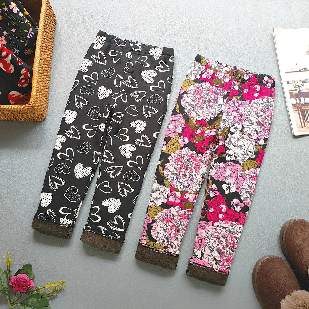 Plus Velvet Printed Kids Girls Winter Leggings childrensterritory