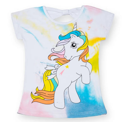 Kids Girls Unicorn Print Short Sleeve Party Wear Tops childrensterritory