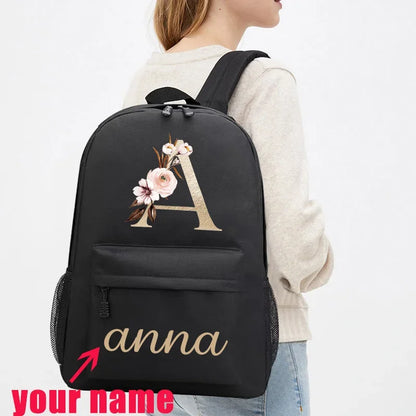 Canvas High School Backpack with Custom Letter Name