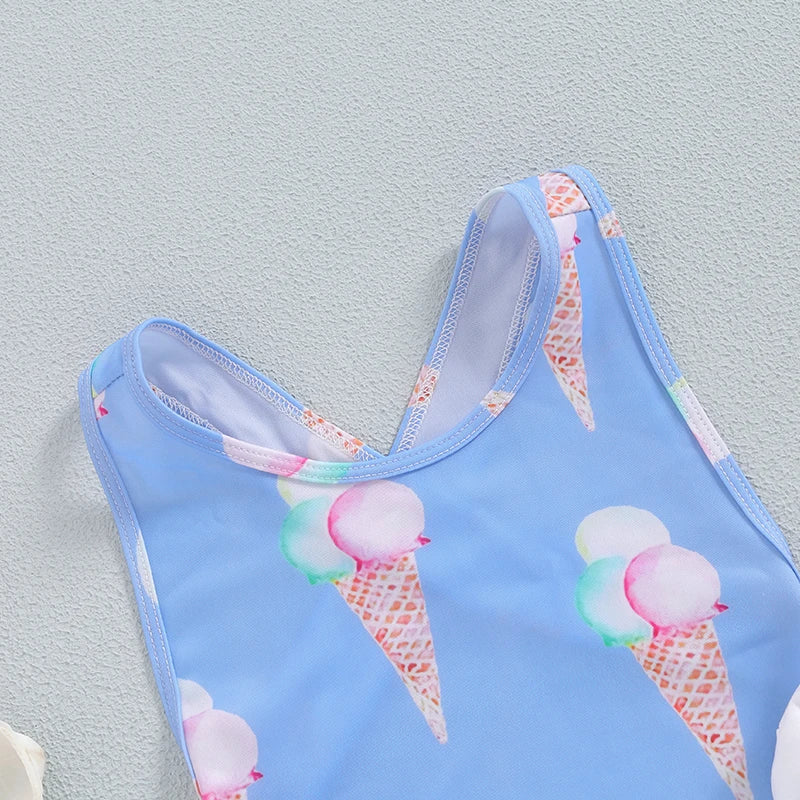 Baby Girl Ice Cream Print Sleeveless Swimsuit