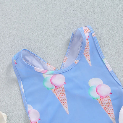 Baby Girl Ice Cream Print Sleeveless Swimsuit