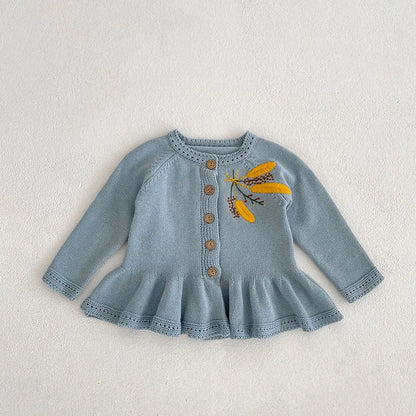 Baby Girls Long Sleeves Floral Embroidery Knitted Cardigans childrensterritory