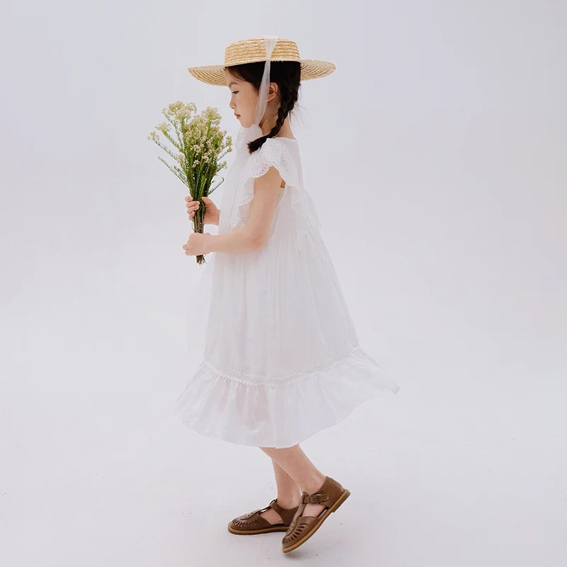 Lace Design Kids Girls Stylish Cotton Princess Dress for Summer