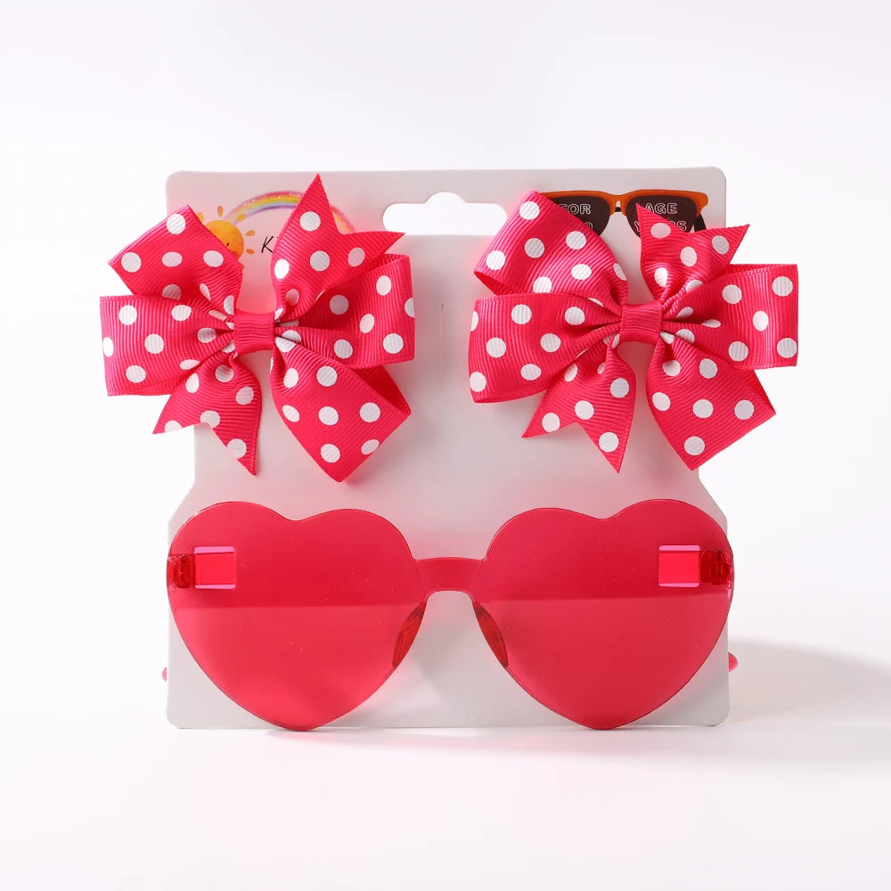 Girls Hair Bows And Colorful Heart Sun Glasses