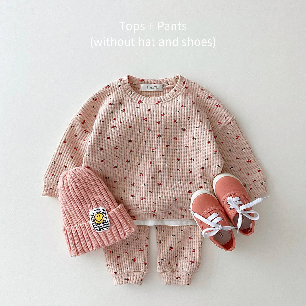 Baby Waffle Cotton Fruits Print Sweatshirt + Pants Outfit Set childrensterritory