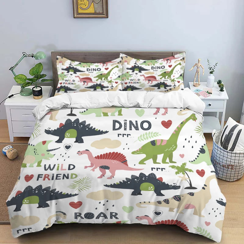 HD Cartoon Dinosaur Print Bedding Set for Kids Bed childrensterritory