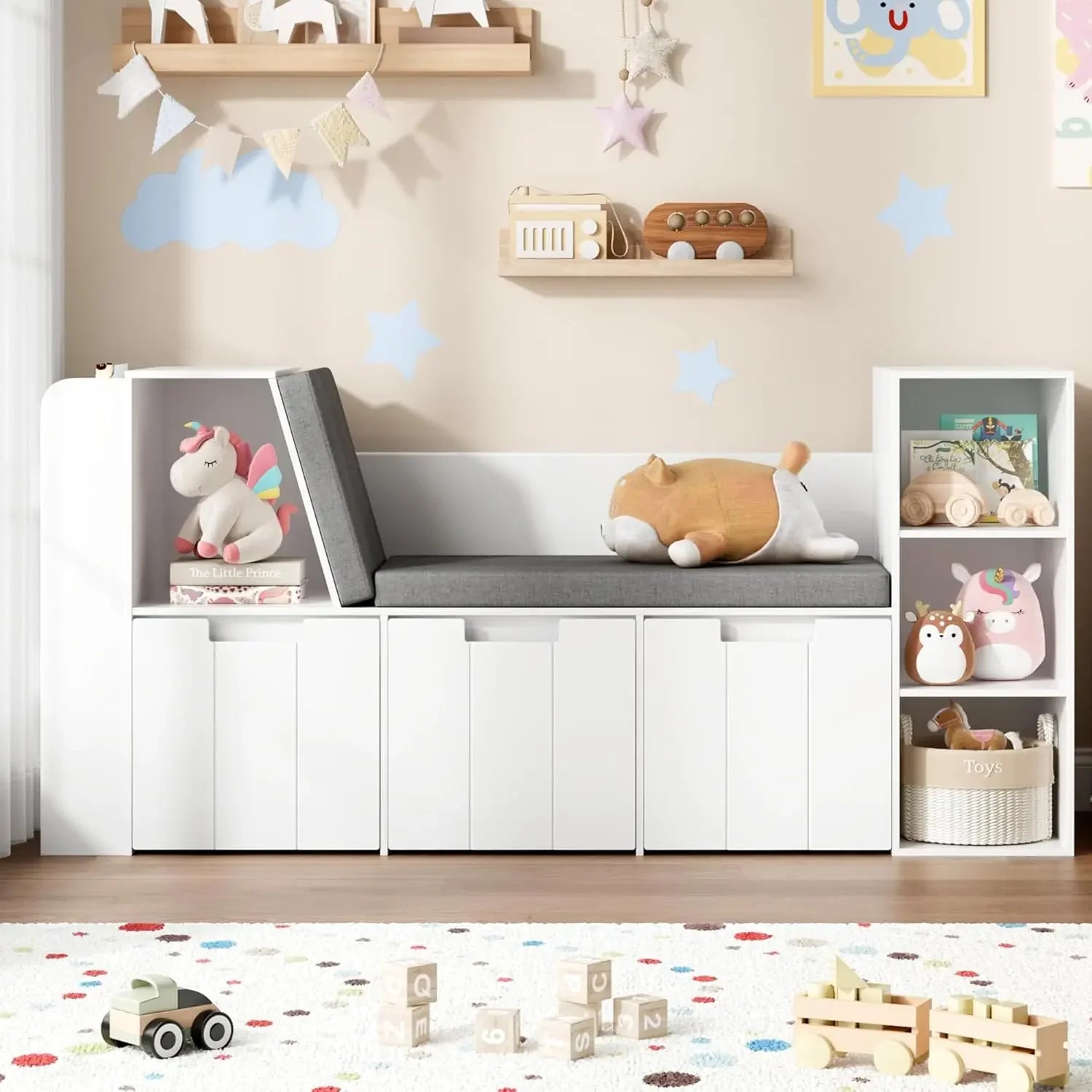 61.5" Kids Reading Nook with Double Bench and Bookshelf childrensterritory