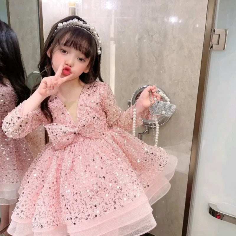 Cute Shiny Ruffles Design Tutu Summer Party Dress for Girls