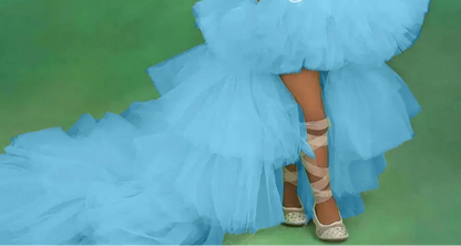 Little Girls Mint Green Tiered High-Low First Communion Gown childrensterritory
