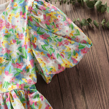 Kids Girls Floral Print Party Dress for Summer childrensterritory
