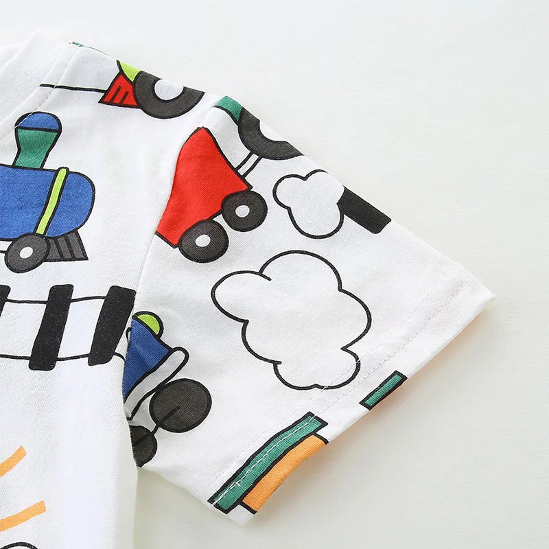 Boys Train Cartoon Print Casual Summer T-shirt