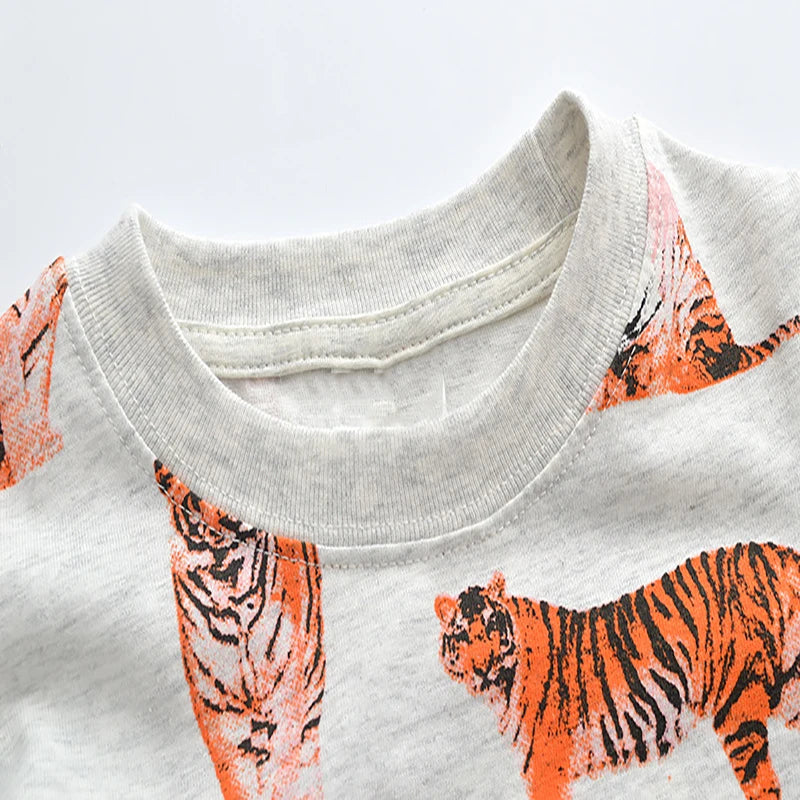 Boys Cartoon Tiger Print Cotton T-shirts For Summer childrensterritory