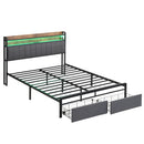 LED Upholstered Bed Frame with Charging Station and Drawers childrensterritory