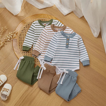 Ribbed Stripe Soft Cotton Romper Pants for Baby childrensterritory