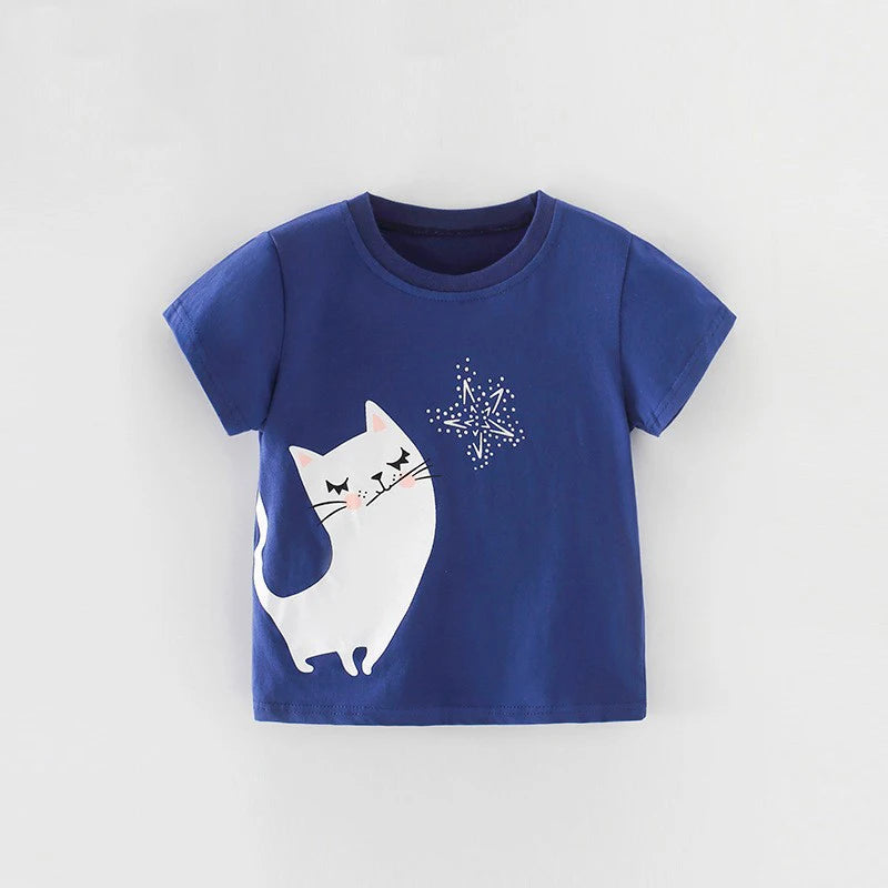 Half-Sleeves Cartoon Print Summer Casual Tops For Girls childrensterritory