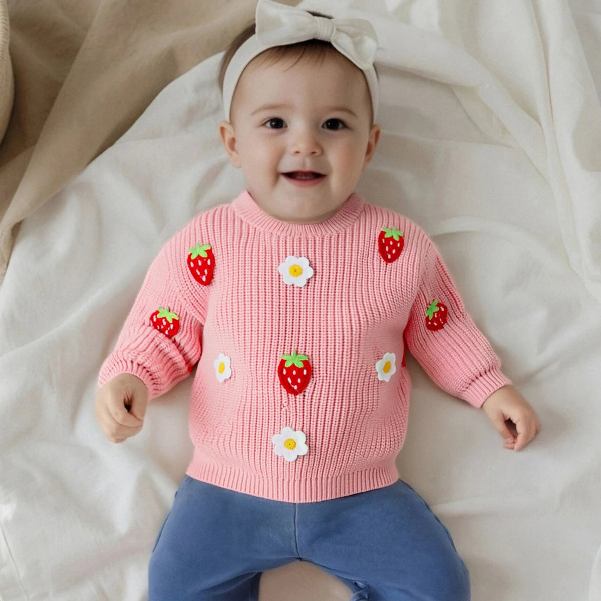 Baby Girl Flower Embroidery Knit Pullover Tops
