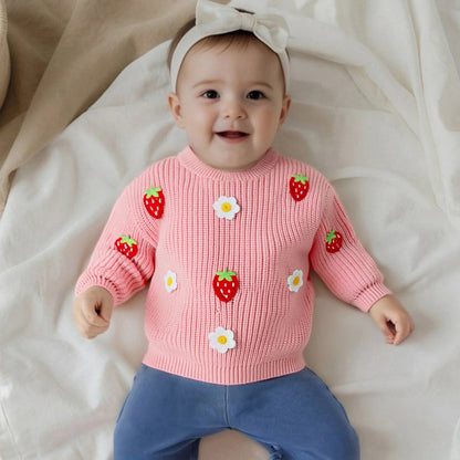 Baby Girl Flower Embroidery Knit Pullover Tops