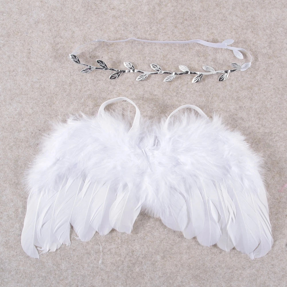 Newborn Photo Props Angel Feather Wings with Leaf Headband childrensterritory