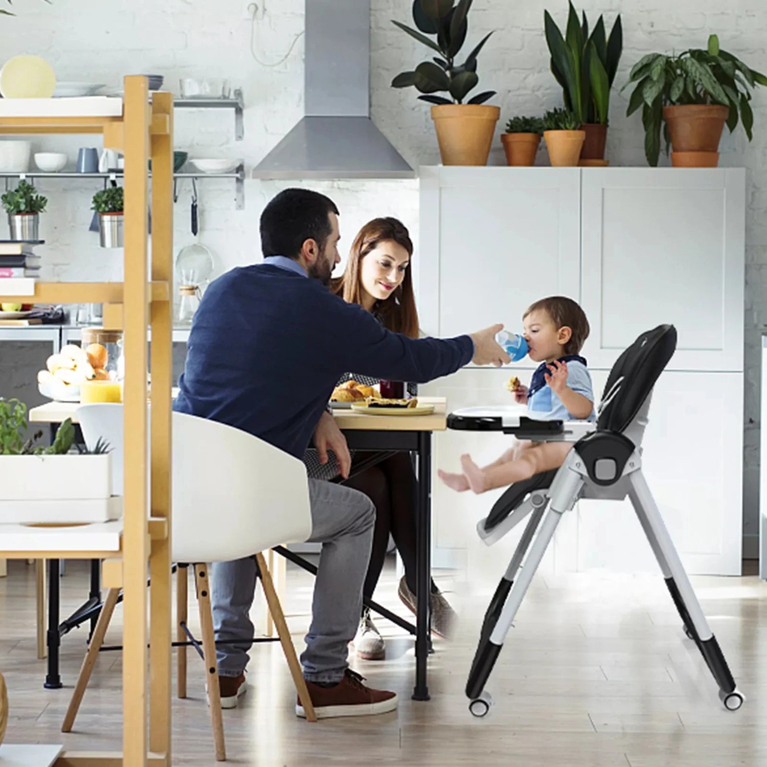 Adjustable Baby PU Leather High Chair with Removable Tray childrensterritory