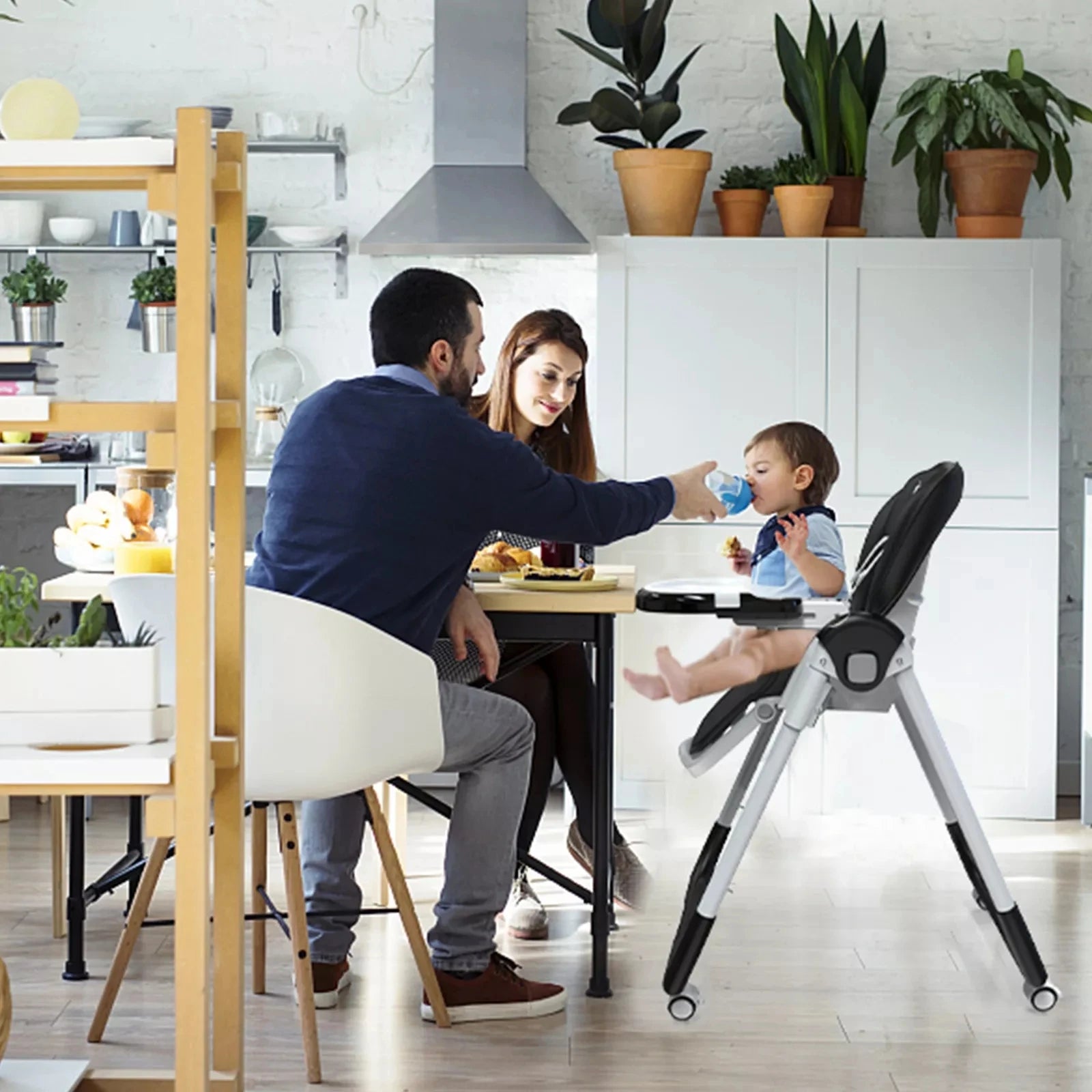 Adjustable Baby PU Leather High Chair with Removable Tray childrensterritory