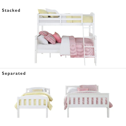 Solid Wood White Bunk Bed With Ladder and Guard Rail childrensterritory