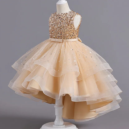 Kids Girls Sequins Design Fluffy Princess Party Trailing Dresses