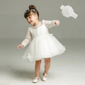 Little Girls Bow Lace Design White Baptism/Bridesmaid Dresses