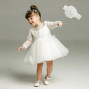 Little Girls Bow Lace Design White Baptism/Bridesmaid Dresses