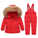 Kids Real Fur Hooded Down Parka/Snowsuit Set