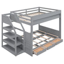 Full Size Convertible Wooden Bunk Bed with Storage Staircase childrensterritory