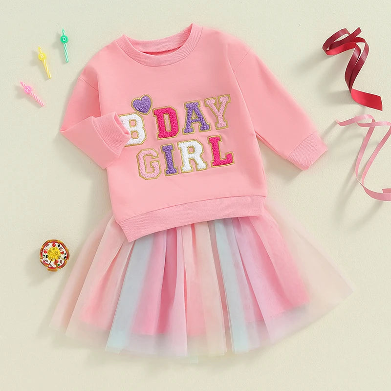 Little Girls' Embroidery Tops + Tutu Skirt Birthday Outfits