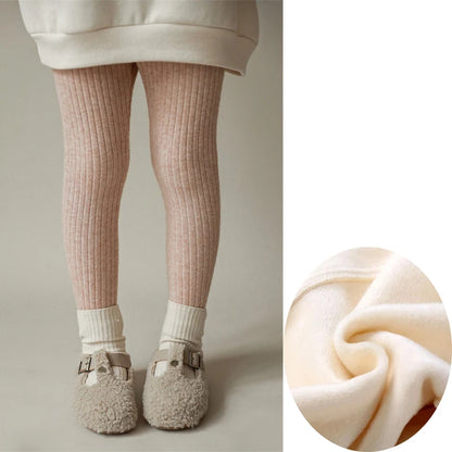 Kids Girls Warm Cotton Ribbed Leggings