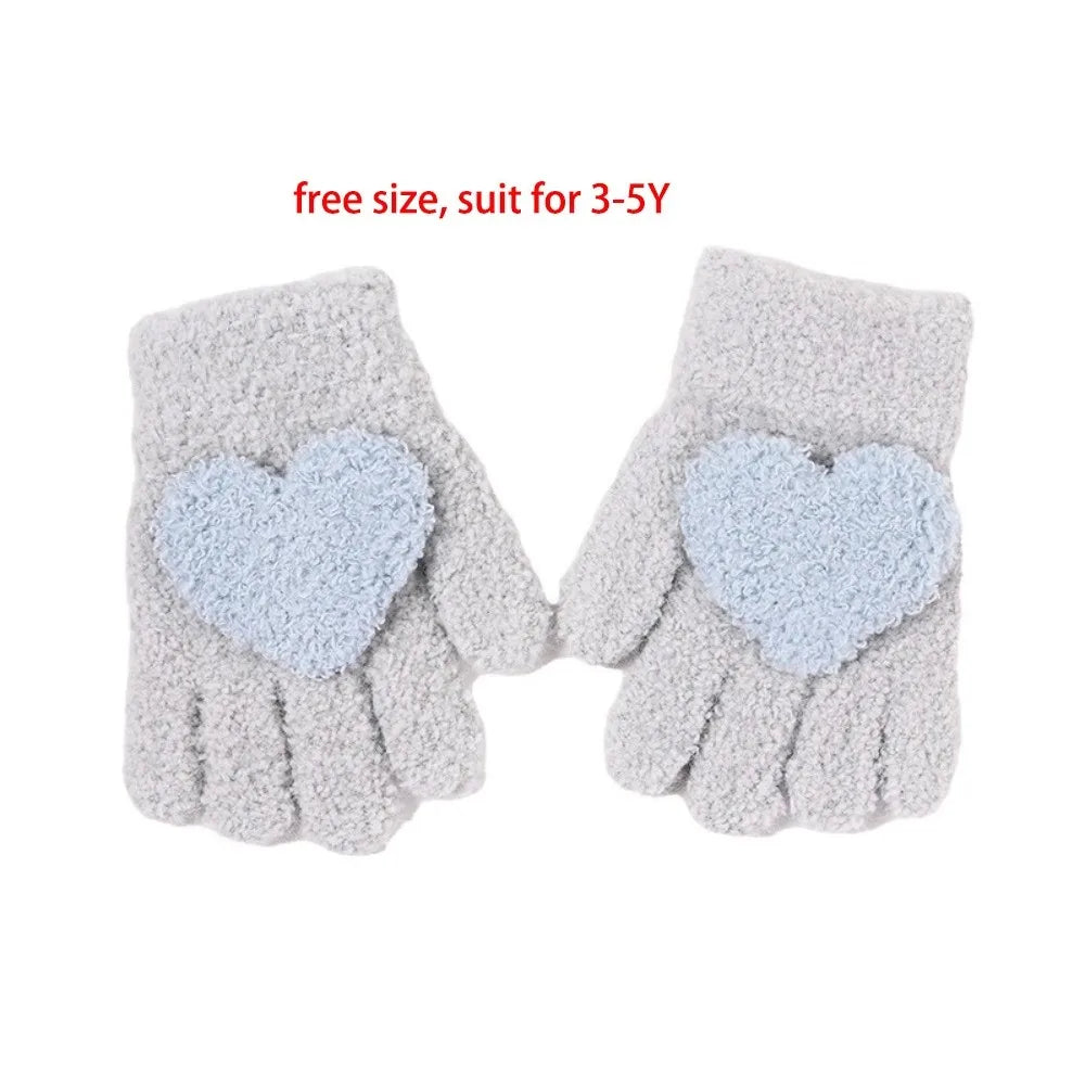 Kids Cartoon Design Furry Coral Fleece Short Gloves Mittens