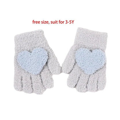 Kids Cartoon Design Furry Coral Fleece Short Gloves Mittens