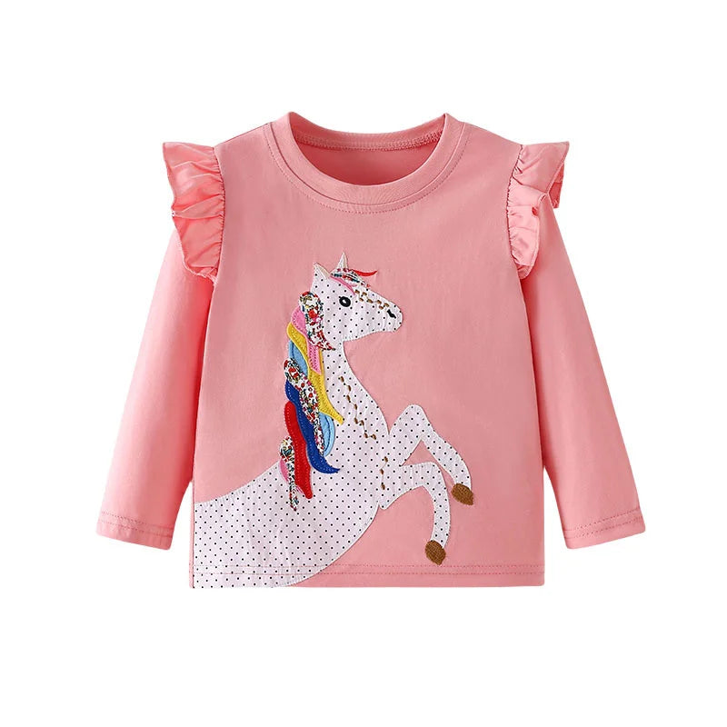 Girls' Long-Sleeved Cartoon Print Casual Tops