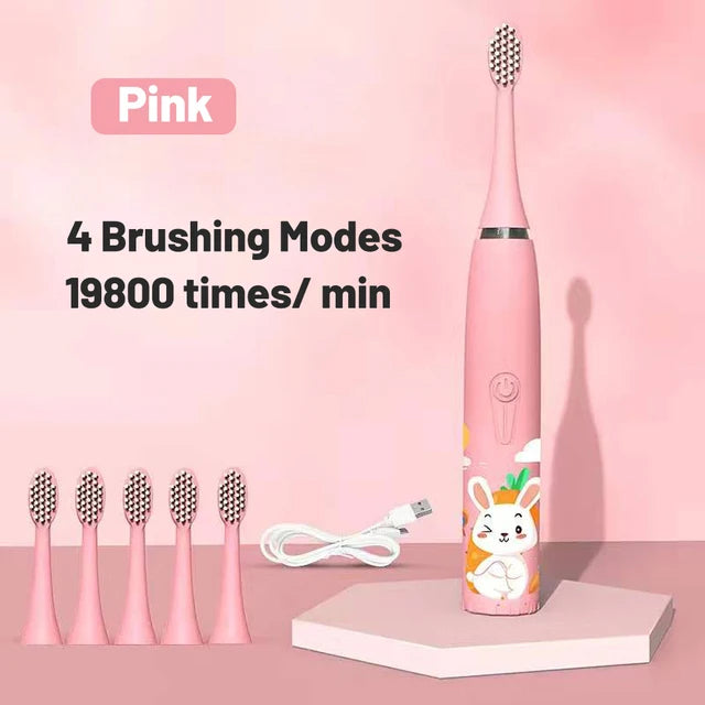 Kids Cartoon Design Electric Toothbrush With Extra Heads