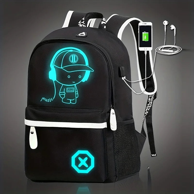 Luminous Animation 2PCS/SET School Bags For Teenagers with USB
