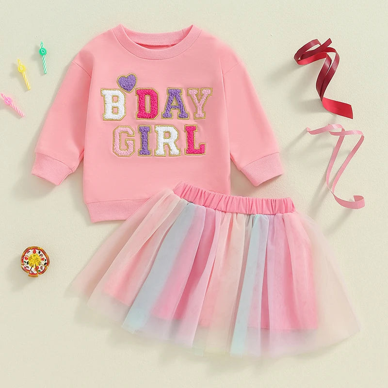 Little Girls' Embroidery Tops + Tutu Skirt Birthday Outfits