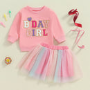 Little Girls' Embroidery Tops + Tutu Skirt Birthday Outfits