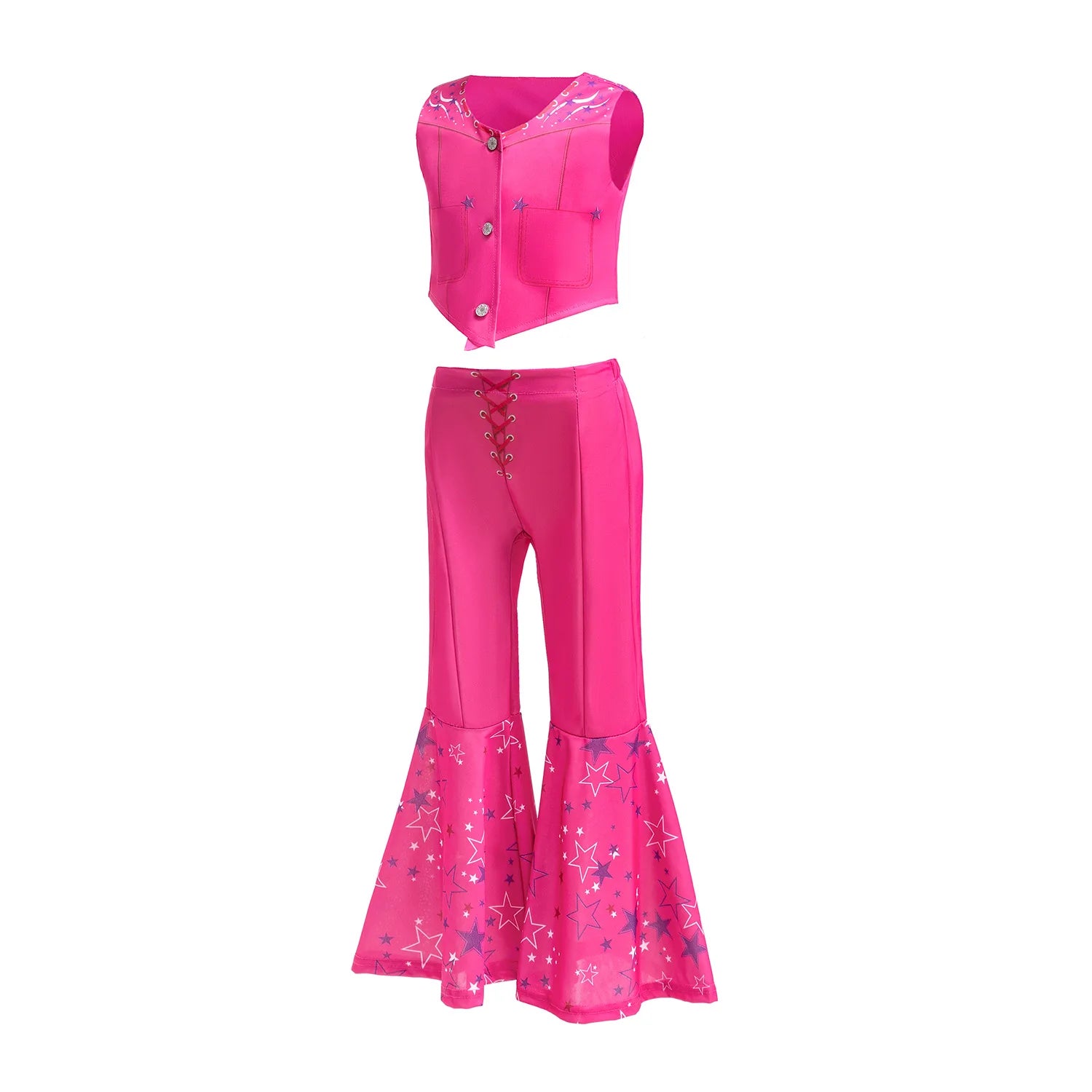 Kids Girls Starry Vest Top Pants Scarf Barbie Costume for Halloween