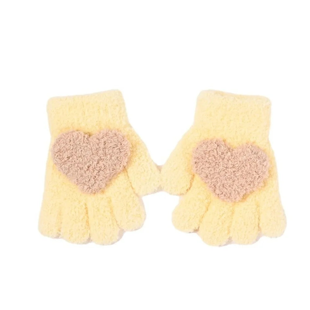 Kids Cartoon Design Furry Coral Fleece Short Gloves Mittens
